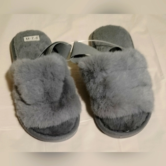 Shoes - Women Fluffy Open Toe Slippers With Elastic Back Strap Size M 7-8 US